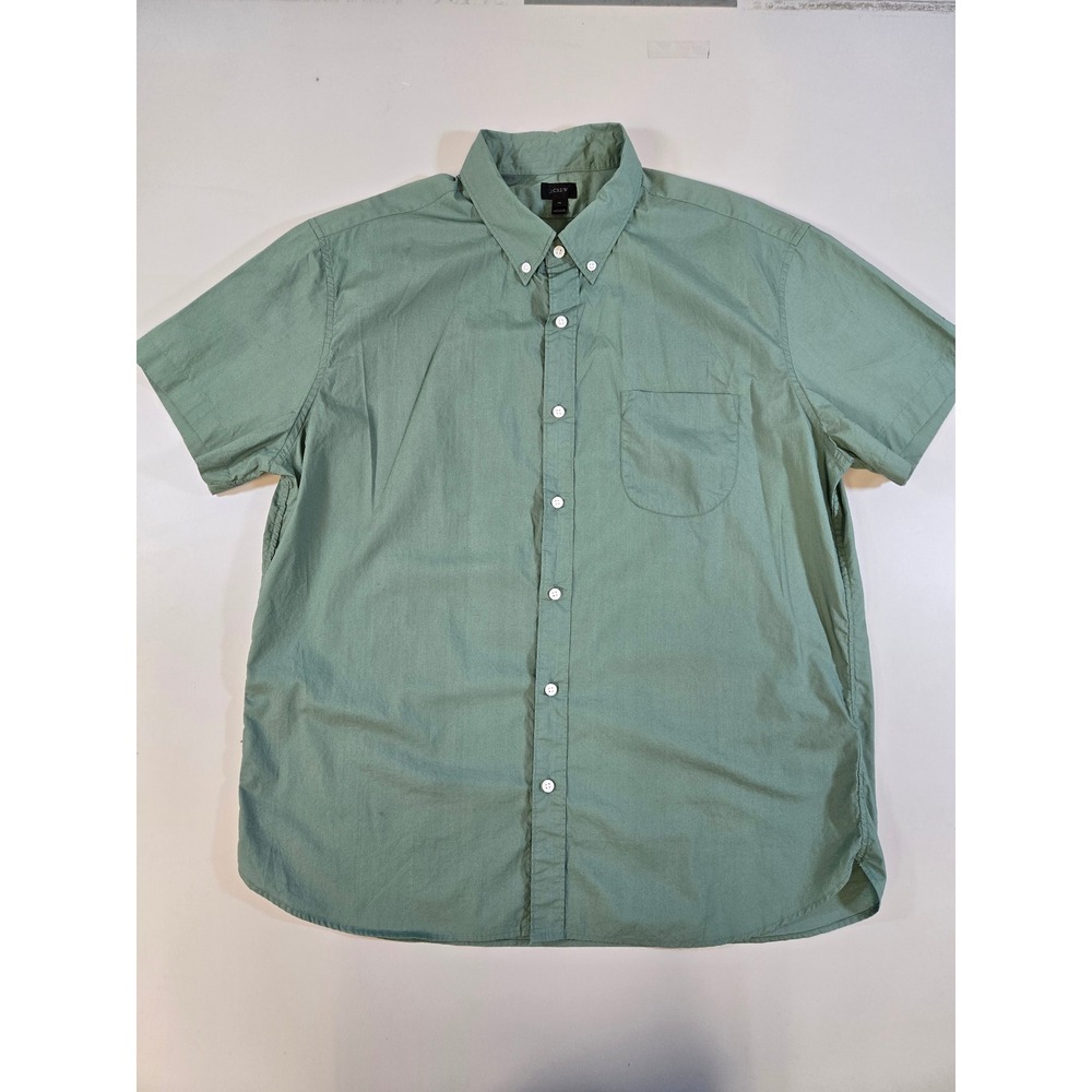 J.Crew Mens XL Green Cotton S/S Button Down Shirt Sage Poplin Small Spot Front